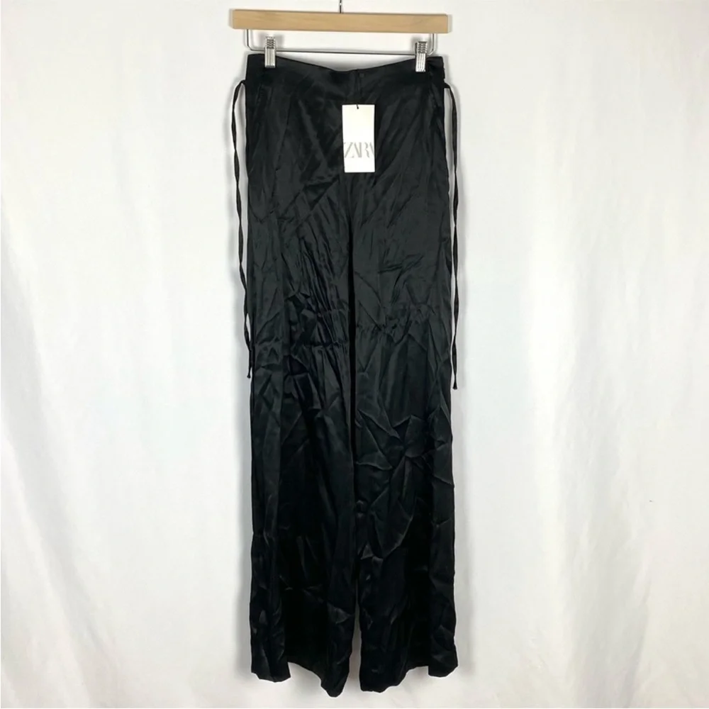 Zara Full Length Satin Trousers Black Size Small - Picture 2 of 6